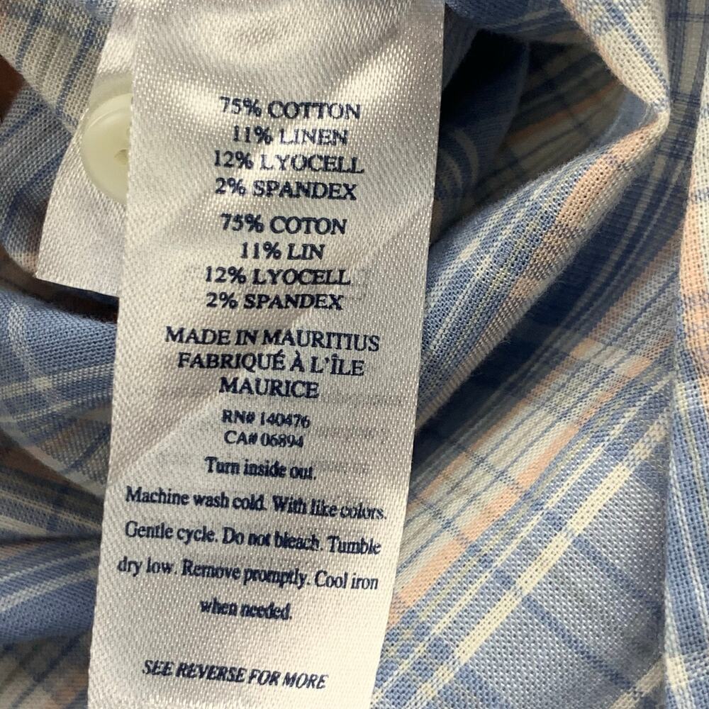 NWT Faherty Button Up Shirt Mens Large Cloud Summer Linen Blend Light Blue Plaid - Picture 13 of 14